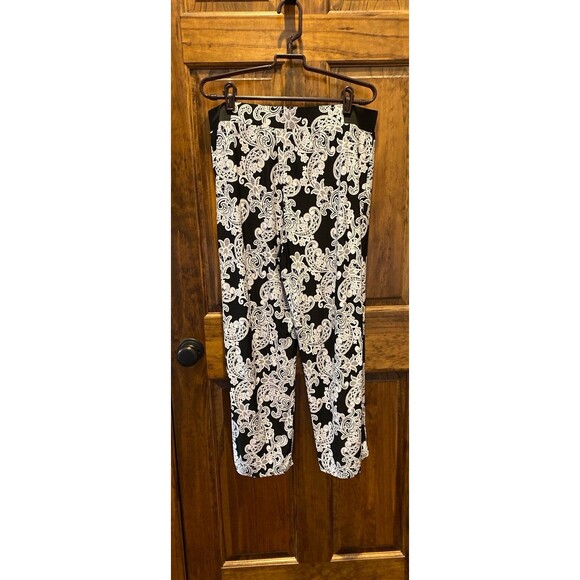 INC Palazzo Wide Legged Cropped Ankle Pants Size XL Black White Paisley Stretchy - Picture 4 of 11